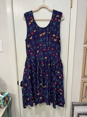 Effie's Heart Fit & Flare Midi Dress Size 4X Pockets Purple Stretch Cotton